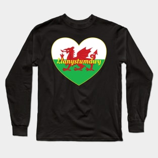 Llanystumdwy Wales UK Wales Flag Heart Long Sleeve T-Shirt